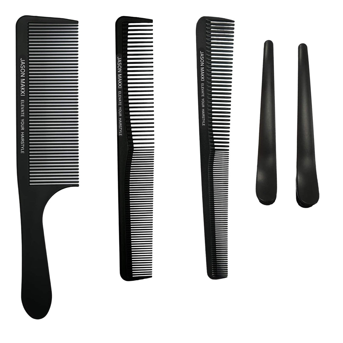Jason Makki 5-piece barber comb set — heat-resistant carbon combs for professional hair cutting