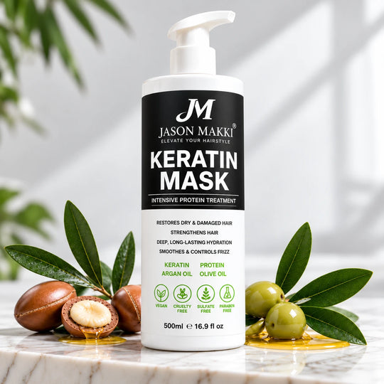 Keratin Hair Mask 500ml deep conditioning protein treatment for dry, damaged and frizzy hair with argan oil and olive oil.
