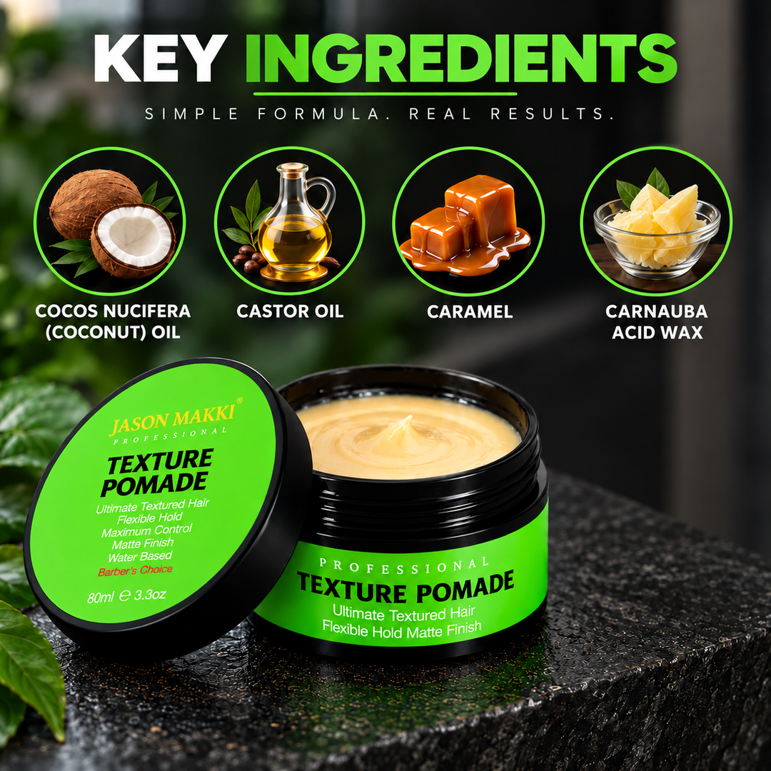 JASON MAKKI Textured Pomade – Flexible Semi-Strong Hold, Non-Greasy Finish
