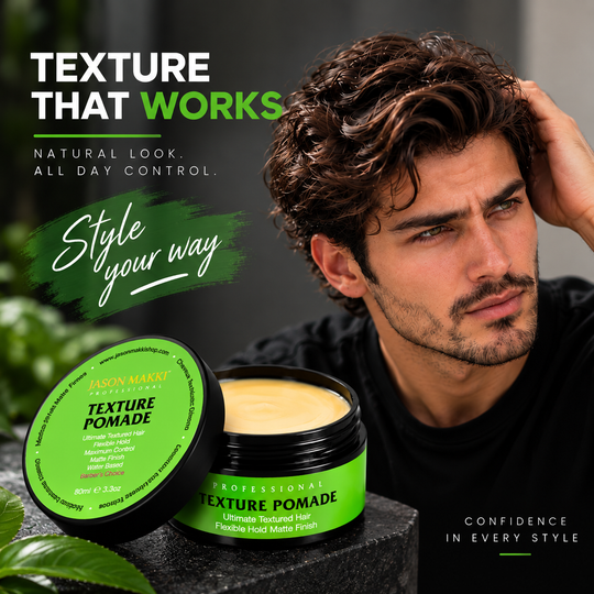 JASON MAKKI Textured Pomade – Flexible Semi-Strong Hold, Non-Greasy Finish