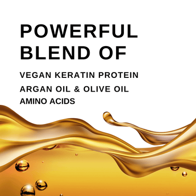 Powerful blend of Vegan Keratin wheat protein, argan oil, olive oil and amino acids.