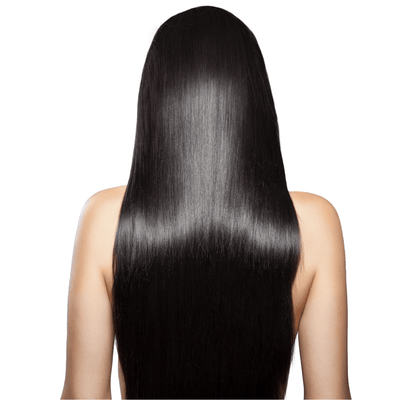 Silky smooth straight hair of a woman after treatment
