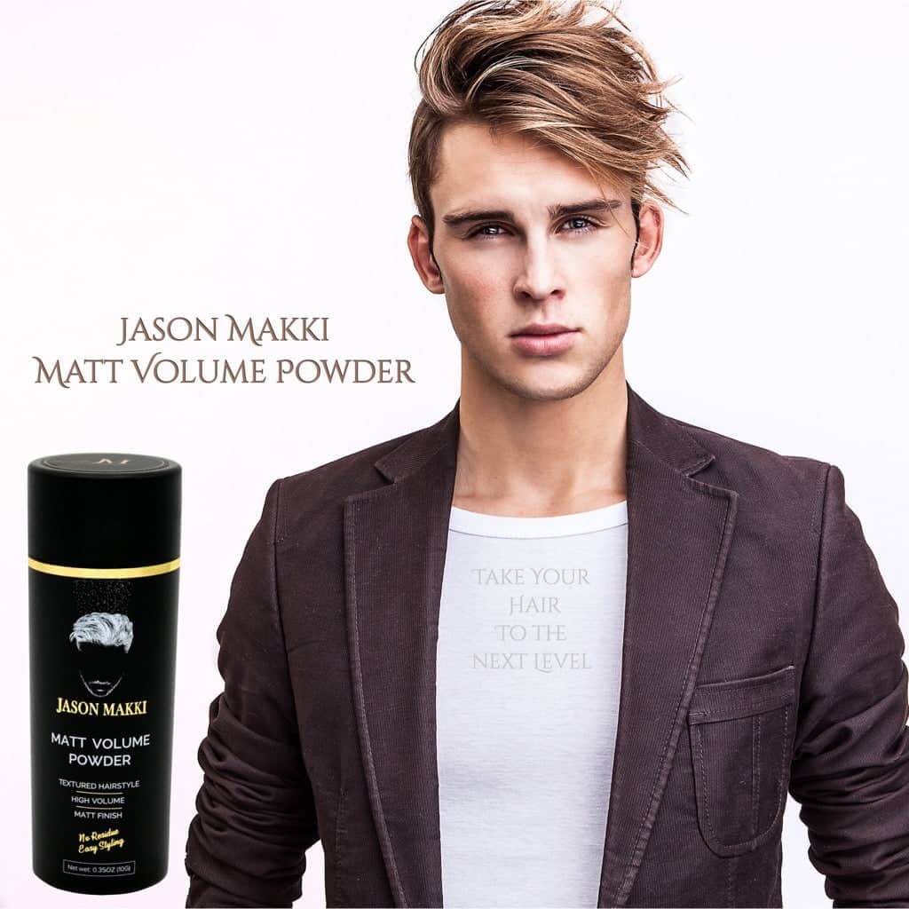 Styled textured and volume hair of man after matt volume powder